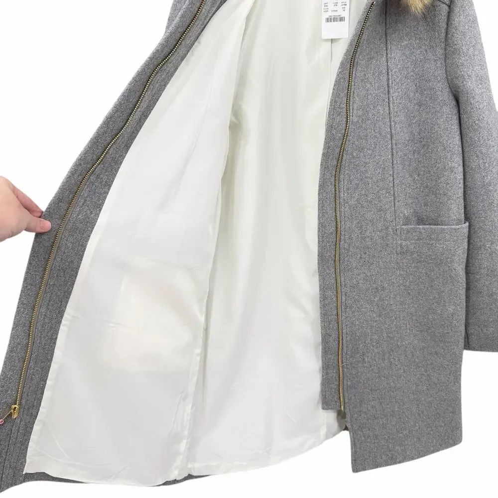 Crewcuts J. Crew NWT Girl's Preppy Gray Wool Blend Faux Fur Collar Peacoat